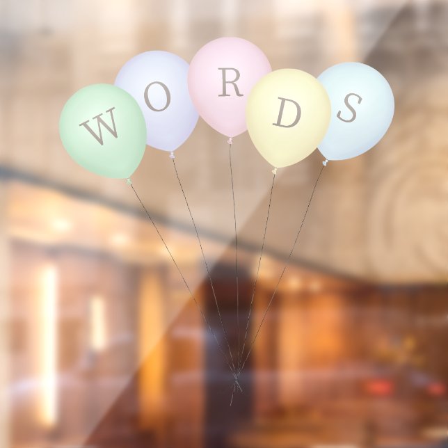 Whimsical Bunch of 5 Pastel Balloons Custom Text Window Cling (Sheet 2)