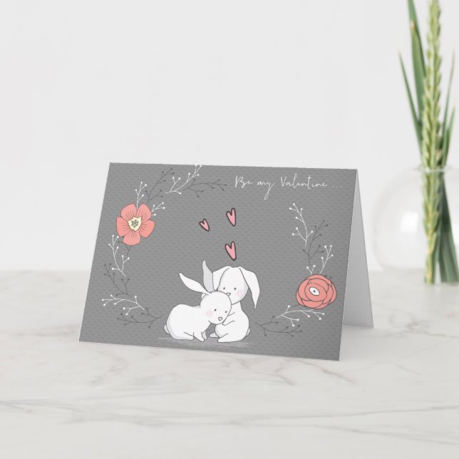 Whimsical Bunnies Be My Valentine Partner Love Holiday Card (Front)