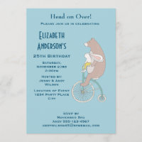 Whimsical Bunny and Bear Riding a Bike Birthday