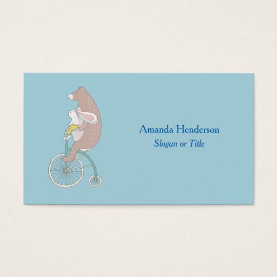 Whimsical Bunny and Bear Riding a Bike Business Card