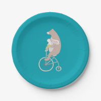 Whimsical Bunny and Bear Riding a Bike