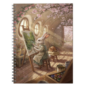 Whimsical Bunny Artist Painting on Easel Notebook