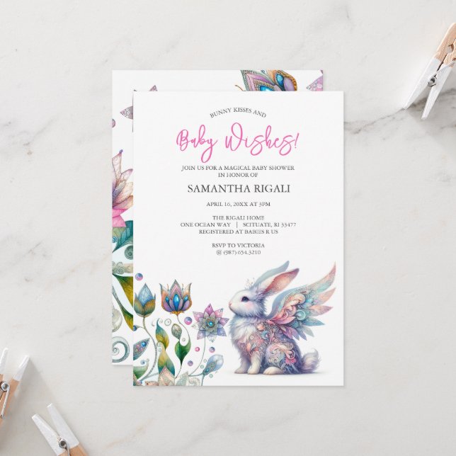 Whimsical Bunny Baby Shower Invitations (Front/Back In Situ)