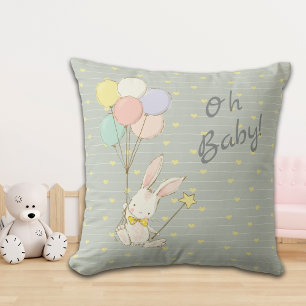 Whimsical Bunny Balloons and Flowers Baby Cushion