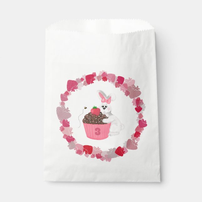 Whimsical Bunny, Bee & Strawberry Cupcake Birthday Favour Bags (Front)