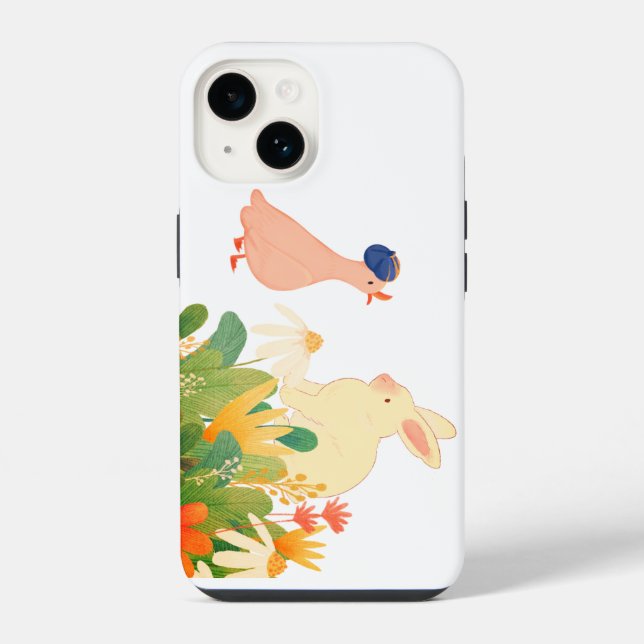 Whimsical Bunny & Bird in Bloom – Cute Spring Fore iPhone Case (Back)
