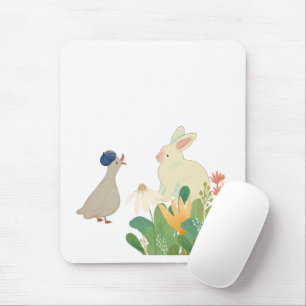 Whimsical Bunny & Bird in Bloom – Cute Spring Fore Mouse Mat
