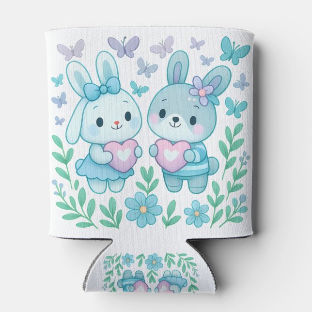 Whimsical Bunny Couple Can Cooler (Back)