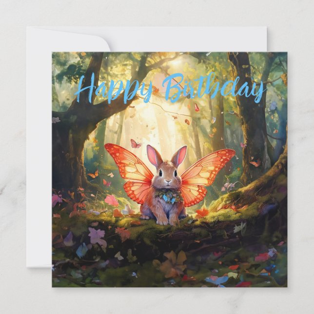 Whimsical bunny enchanted forest Happy Birthday Card (Front)
