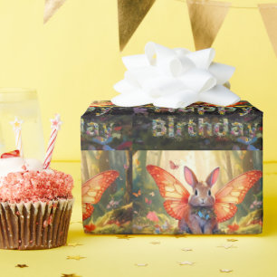 Whimsical bunny enchanted forest Happy Birthday Wrapping Paper