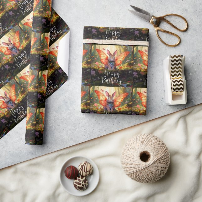 Whimsical bunny enchanted forest Happy Birthday Wrapping Paper (Crafts)