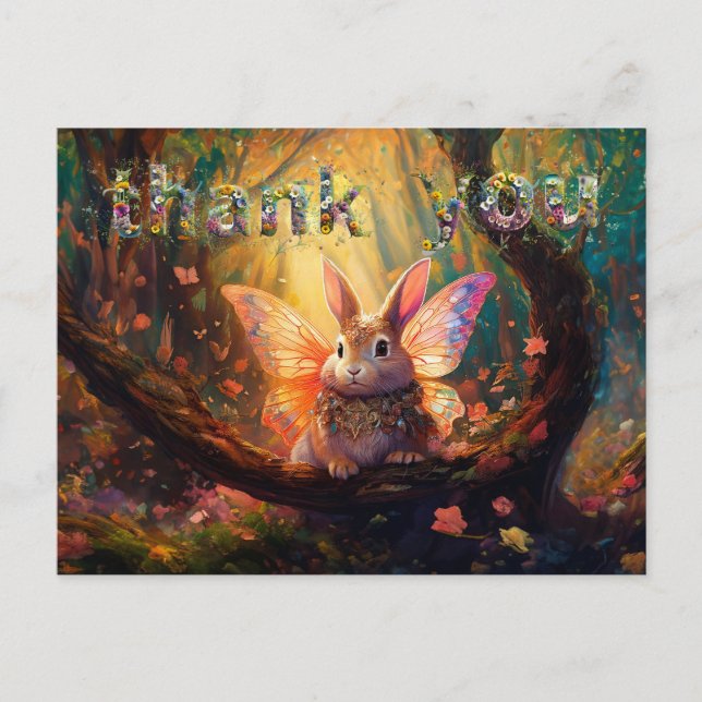 Whimsical bunny enchanted forest Thank you Postcard (Front)