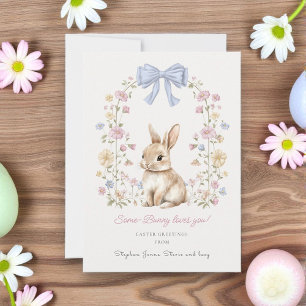 Whimsical Bunny Floral Easter Greeting Holiday Card