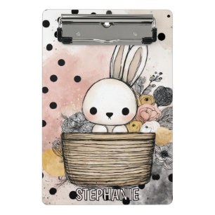 Whimsical Bunny Floral Watercolor Art Mini Clipboard
