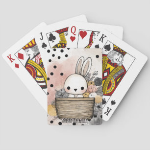 Whimsical Bunny Floral Watercolor Art Playing Cards