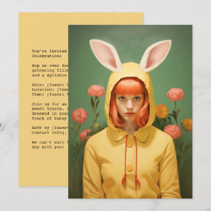 Whimsical Bunny-Hooded Girl Invitation