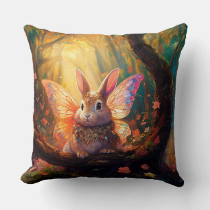 Whimsical bunny in an enchanted forest cushion