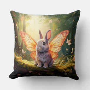Whimsical bunny in an enchanted forest cushion