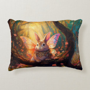 Whimsical bunny in an enchanted forest decorative cushion