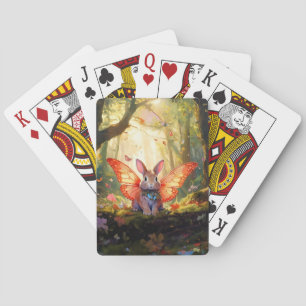Whimsical bunny in an enchanted forest playing cards