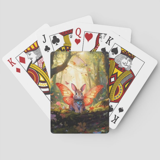 Whimsical bunny in an enchanted forest playing cards (Back)