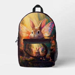 Whimsical bunny in an enchanted forest printed backpack