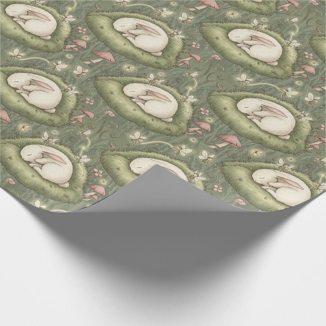 Whimsical bunny Japanese illustration style Wrapping Paper (Corner)