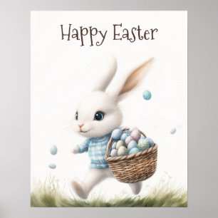 Whimsical Bunny Nursery Art Happy Easter Kids Poster