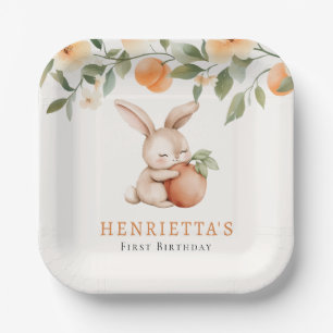 Whimsical Bunny Peach Garden Baby Shower  Paper Plate