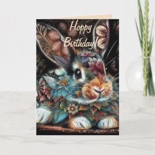 Whimsical Bunny Rabbit Floral Abstract Birthday Card