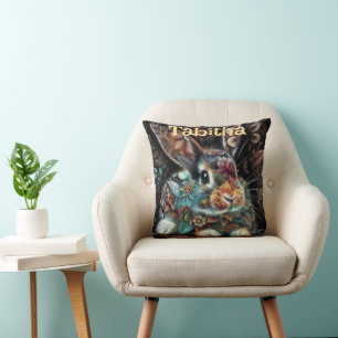 Whimsical Bunny Rabbit Floral Personalised Cushion