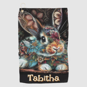 Whimsical Bunny Rabbit Floral Personalised Golf Towel