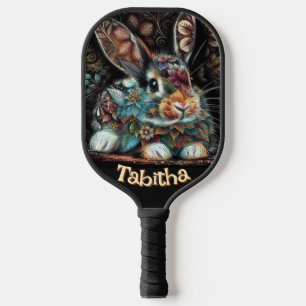 Whimsical Bunny Rabbit Floral Personalised Pickleball Paddle