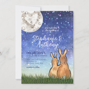 Whimsical Bunny Rabbit Moon Stars Unique Wedding Invitation