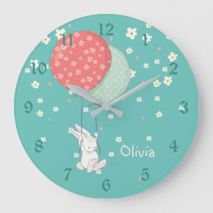 Whimsical Bunny Rabbit Nursery Large Clock
