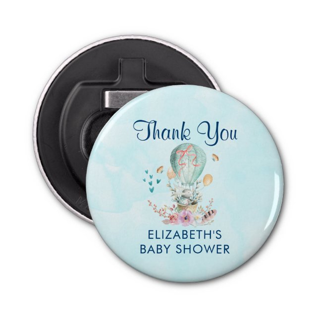 Whimsical Bunny Riding in a Balloon Shower Thanks Bottle Opener (Front)
