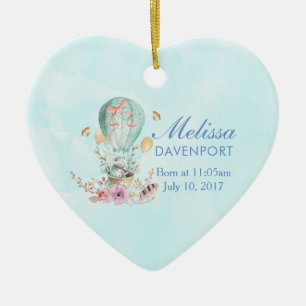 Whimsical Bunny Riding in a Hot Air Balloon Baby Ceramic Tree Decoration
