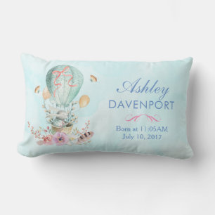 Whimsical Bunny Riding in a Hot Air Balloon Baby Lumbar Cushion
