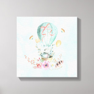 Whimsical Bunny Riding in a Hot Air Balloon Canvas Print