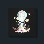 Whimsical Bunny Riding in a Hot Air Balloon Canvas Print<br><div class="desc">A canvas print with a charming illustration of a little bunny riding along in a hot-air balloon decorated with a fancy pink ribbon,  along with some flowers and butterflies.</div>