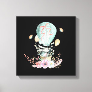 Whimsical Bunny Riding in a Hot Air Balloon Canvas Print