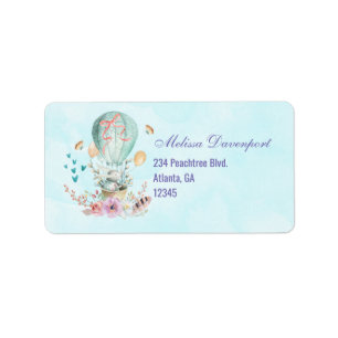 Whimsical Bunny Riding in a Hot Air Balloon Label