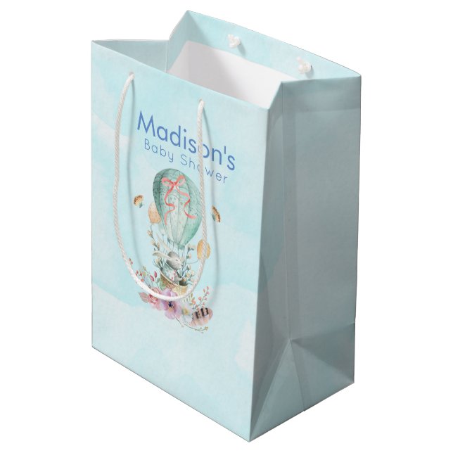 Whimsical Bunny Riding in a Hot Air Balloon Medium Gift Bag (Back Angled)
