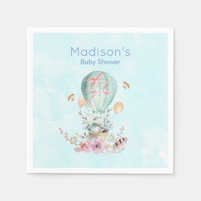 Whimsical Bunny Riding in a Hot Air Balloon Napkin (Front)