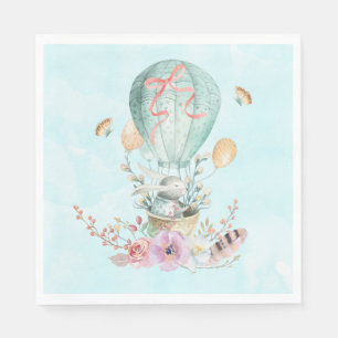 Whimsical Bunny Riding in a Hot Air Balloon Napkin