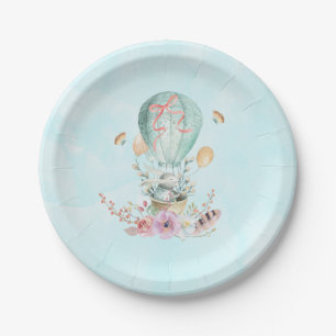 Whimsical Bunny Riding in a Hot Air Balloon Paper Plate