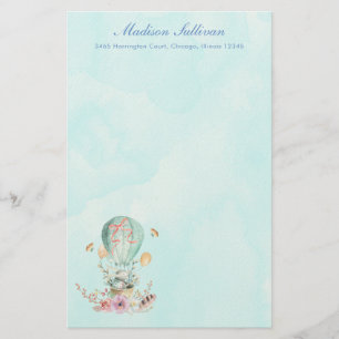 Whimsical Bunny Riding in a Hot Air Balloon Stationery