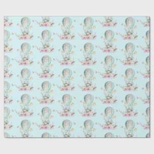 Whimsical Bunny Riding in a Hot Air Balloon Wrapping Paper