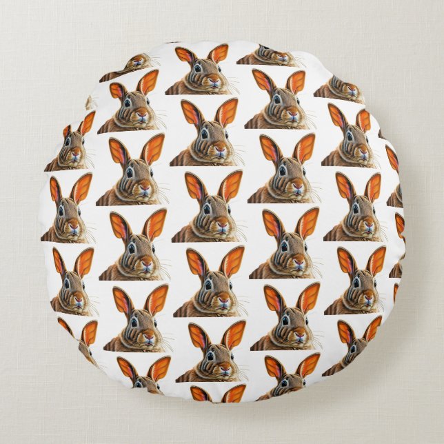 "Whimsical Bunny Round Cushion (Front)