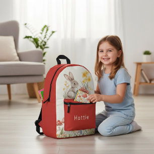 Whimsical Bunny Spring Meadow Watercolor Backpack
